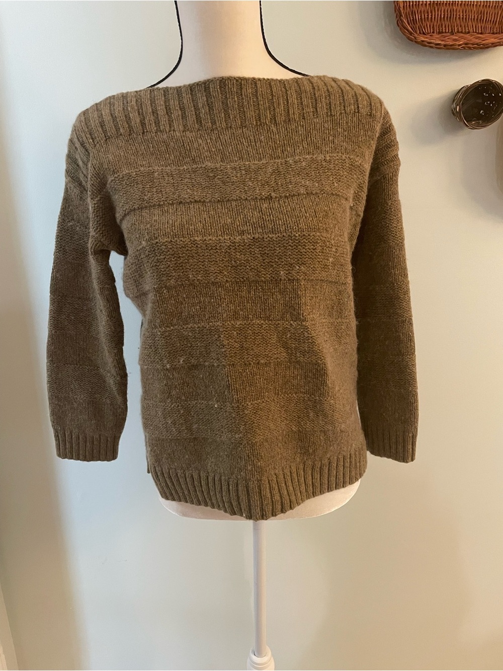 Lands' End Olive/Brown Boat Neck Women's Sweater